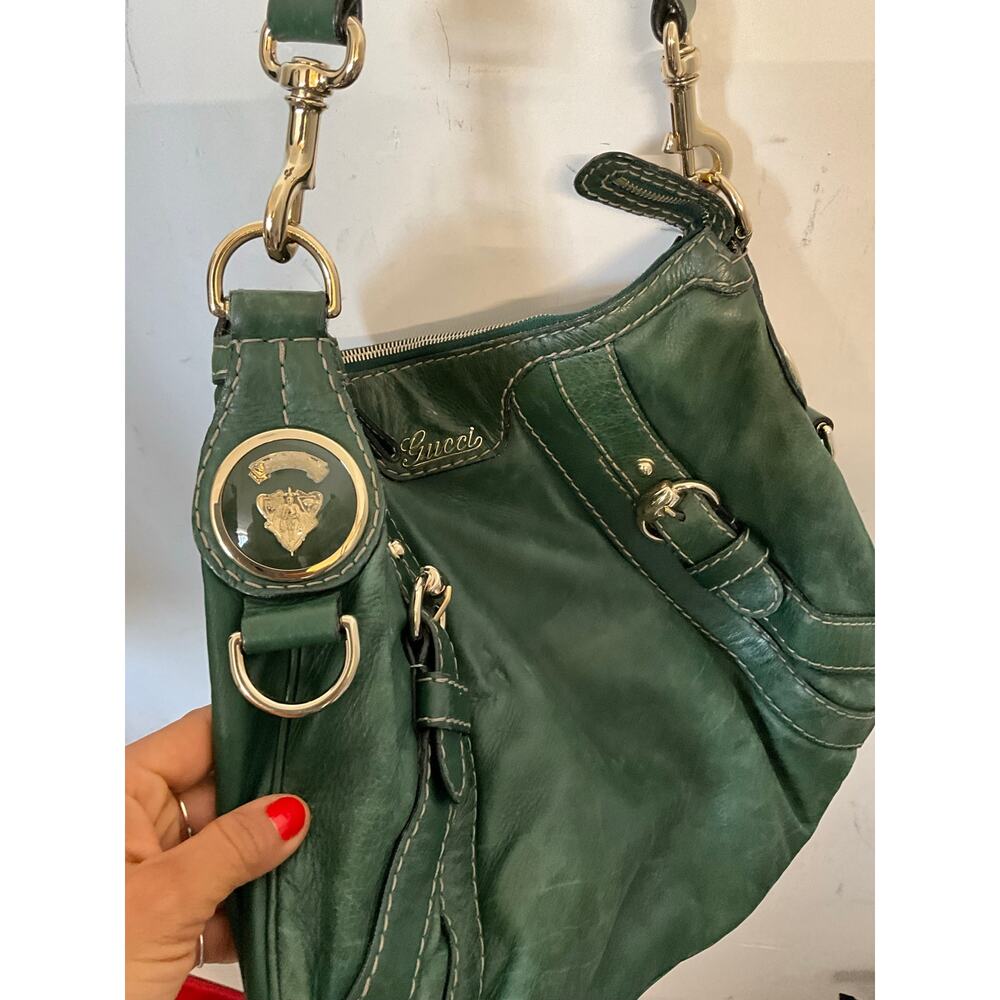 Gucci Green Leather Shoulder Hobo Bag Gold Hardware - Picture 10 of 16